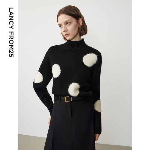 半高领型 波点图形 舒适羊毛