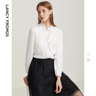 朗姿奥莱 2023年春新款 朗姿法式 衬衫 职业通勤白色 复古宫廷风长袖