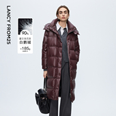 新款 朗姿霍尔多巴吉白鹅绒可拆卸帽子长款 直筒羽绒服女2025年冬季