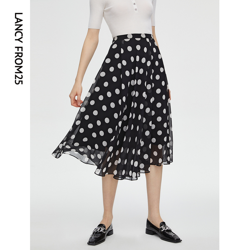 波点印花 伞摆廓形 便捷隐拉