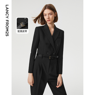 黑色直筒高腰显瘦气质时尚 休闲裤 九分裤 新款 女2023年春季 朗姿法式