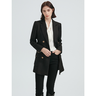 西服女高级感 外套秋新款 朗姿羊毛修身 气质高级感黑色通勤职业西装