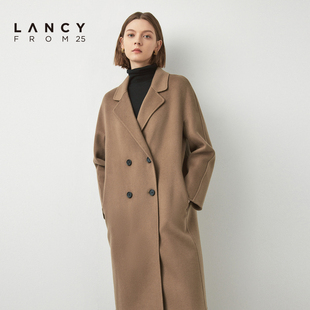翻领高级感通勤女毛呢外套 LANCY 朗姿羊毛大衣冬季 新款 中长款