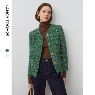 女士上衣 高级感外搭秋季 朗姿法式 复古气质小香风短外套2023年新款