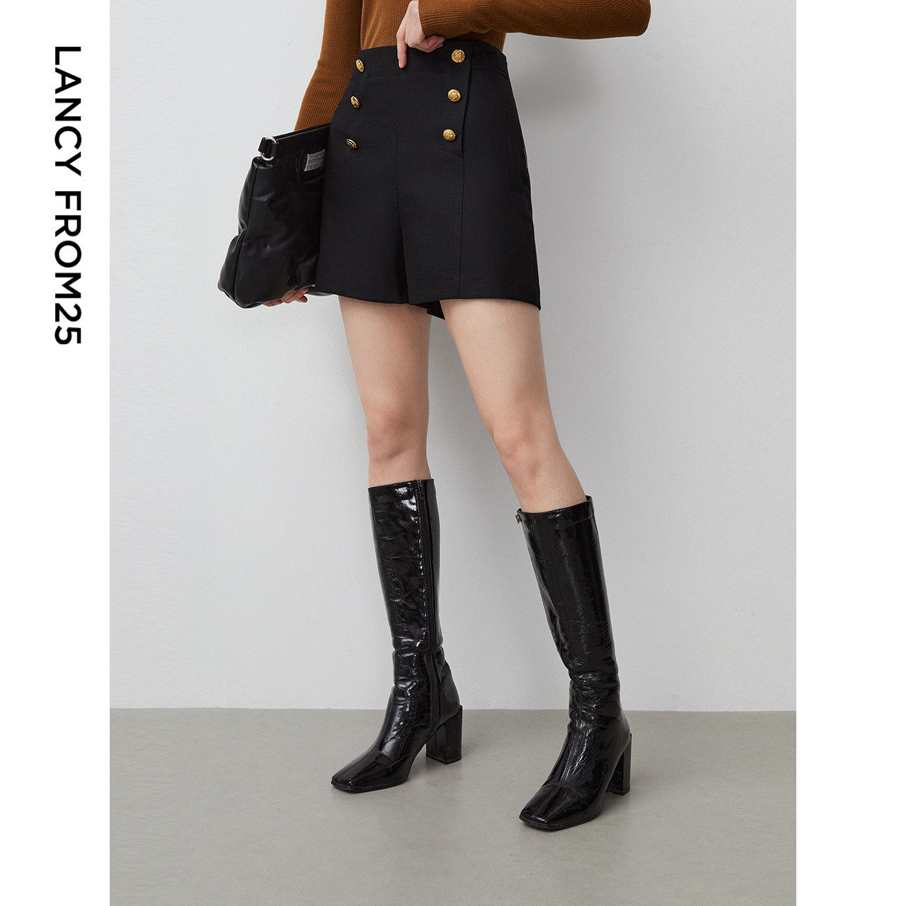 朗姿羊毛高腰直筒裤显瘦短裤黑色休闲裤2023年秋季新款通勤裤子女,女装/女士精品,休闲裤,淘宝优惠券,粉丝福利购,淘宝优惠卷