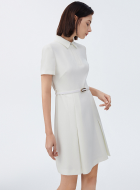 朗姿黑白色显瘦轻礼服中长款衬衫连衣裙女夏奥莱小黑裙高级感裙子