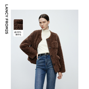 ELITEE毛毛外套纯羊毛大衣短款 朗姿欧洲EiLEEN 2024冬 朗姿奥莱