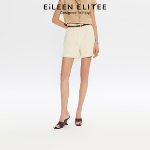 [朗姿奥莱]朗姿欧洲EiLEEN ELITEE复古薄款亚麻西装通勤短裤2025