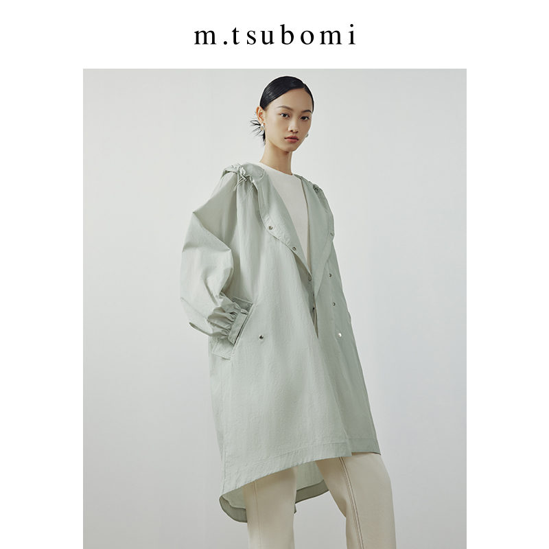 子苞米宽松廓形轻薄风衣2024春新款连帽设计感中长款休闲外套女