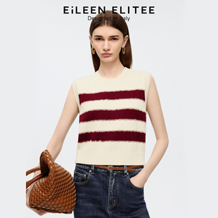 新款 朗姿欧洲EiLEEN ELITEE复古羊毛撞色条纹针织马甲2025年秋季
