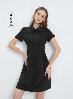 [朗姿奥莱]朗姿法式轻礼服通勤小黑裙夏季奥莱宽松休闲短袖黑色衬