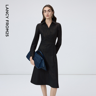 连衣裙女通勤风OL时尚 黑色衬衫 裙子高智感 新款 朗姿2026年春季