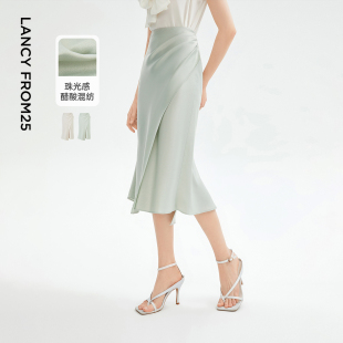 法式 朗姿Basic衣橱 解构半裙显瘦包臀裙醋酸半身裙 朗姿奥莱