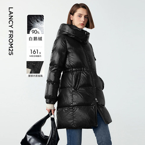 弹力收腰 可拆卸帽子 90%白鹅绒