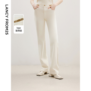 朗姿棉质直筒气质显瘦高腰裤子2024年秋季新款白色高级感牛仔裤女