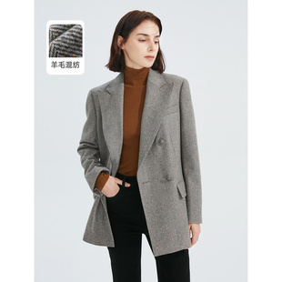 朗姿羊毛法式 高级感 复古垫肩时尚 通勤职业西服外套女秋冬奥莱西装
