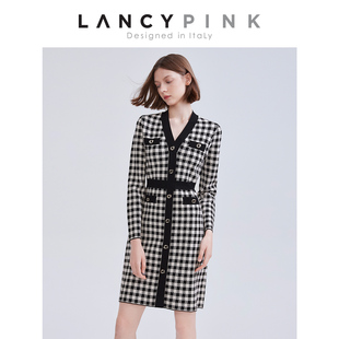 【意大利设计】朗姿小香风复古格纹显瘦裙子女春季连衣裙