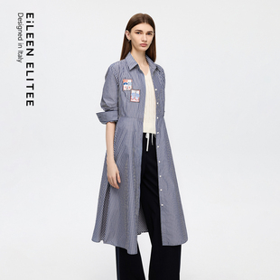 新款 朗姿欧洲EiLEEN 连衣裙女2025秋季 刺绣条纹衬衫 ELITEE长袖