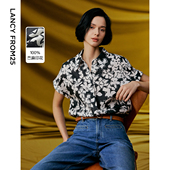 朗姿奥莱 朗姿法式 复古夏季 薄衬衣2024年新款 气质高级感港风短袖