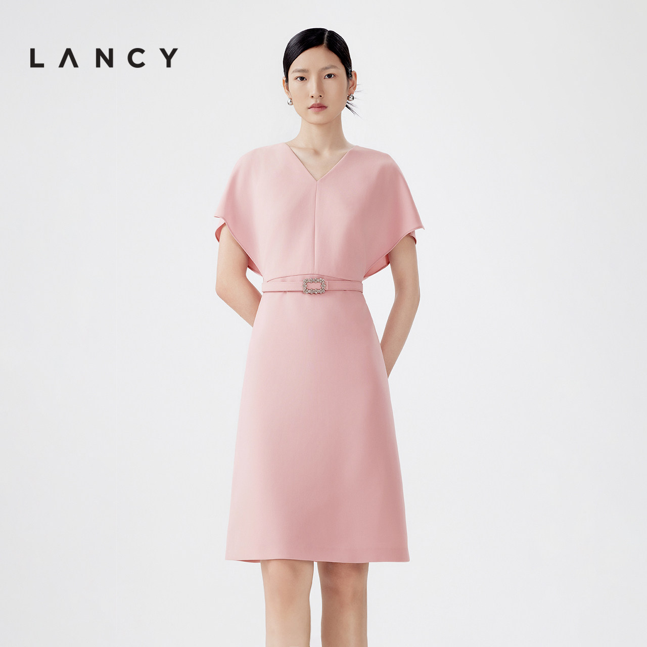 [朗姿奥莱]LANCY/朗姿2024夏季新款蝙蝠袖收腰醋酸连衣裙女气质优,女装/女士精品,连衣裙,淘宝优惠券,粉丝福利购,淘宝优惠卷