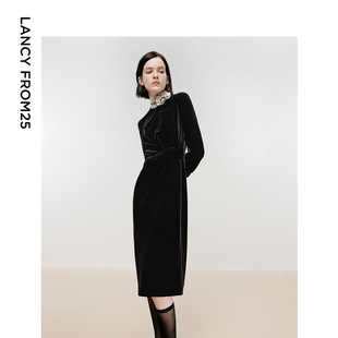 ELITEE2024冬新款 朗姿欧洲EiLEEN 裙子复古丝绒收腰中 朗姿奥莱