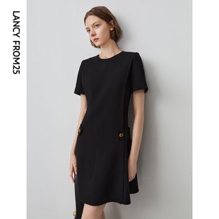 三醋酸Basic衣橱 朗姿法式 解构设计小黑裙夏新款 裙子女连衣裙