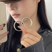 铜合金耳饰 流光耳畔圆舞曲金属冷淡风耳环女小众耳饰银色大圈圈