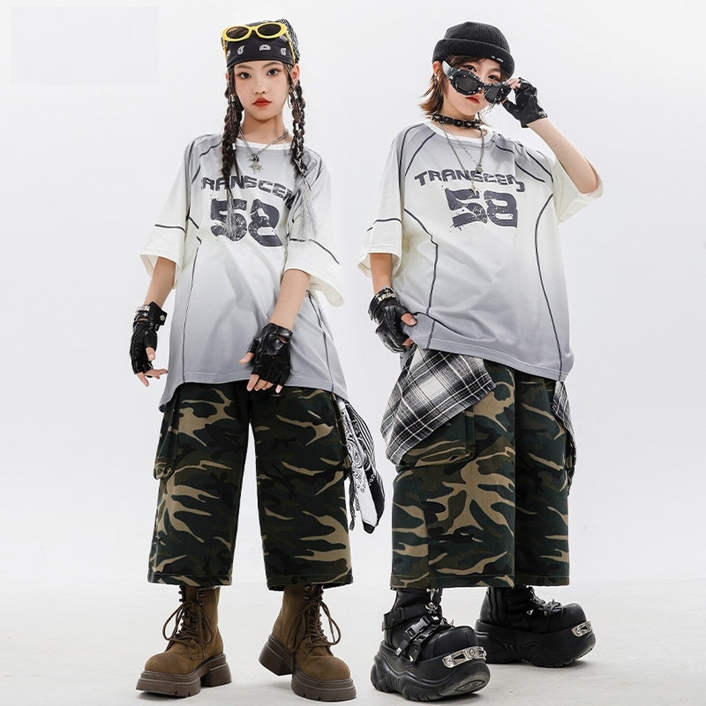 嘻哈街舞服格子服装沙漠风童服hiphop字母黑红套装帅气酷帅夏天