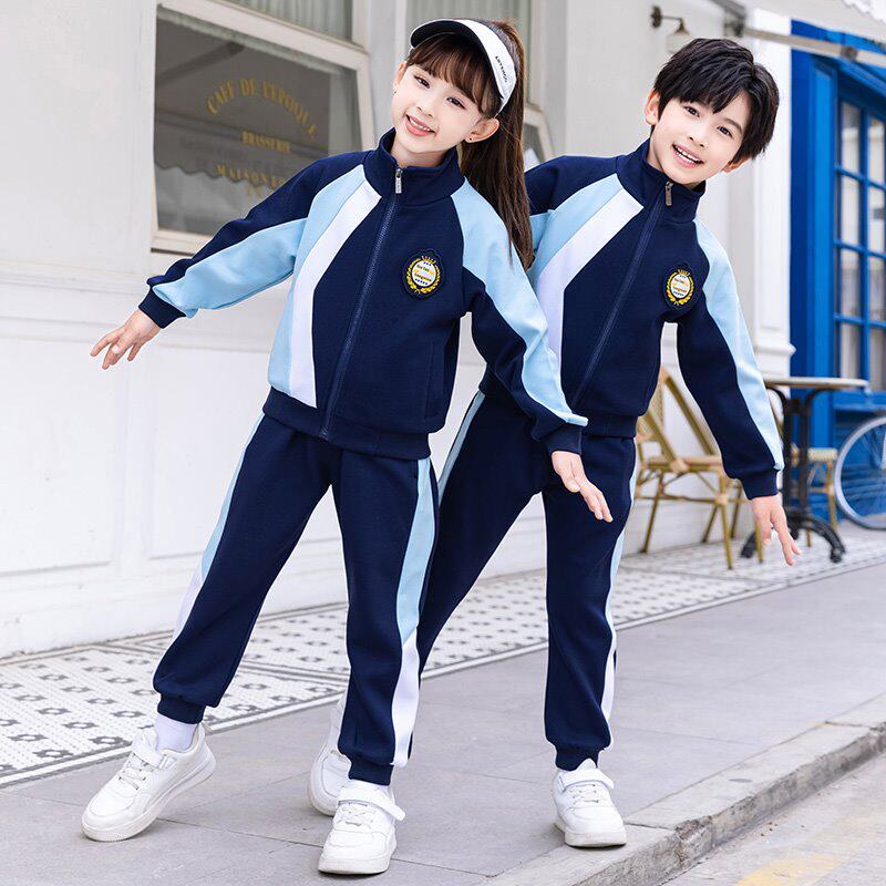 运动风班服儿童校园风夏季棒球服定制一年级蓝色运动服毕业照纯棉