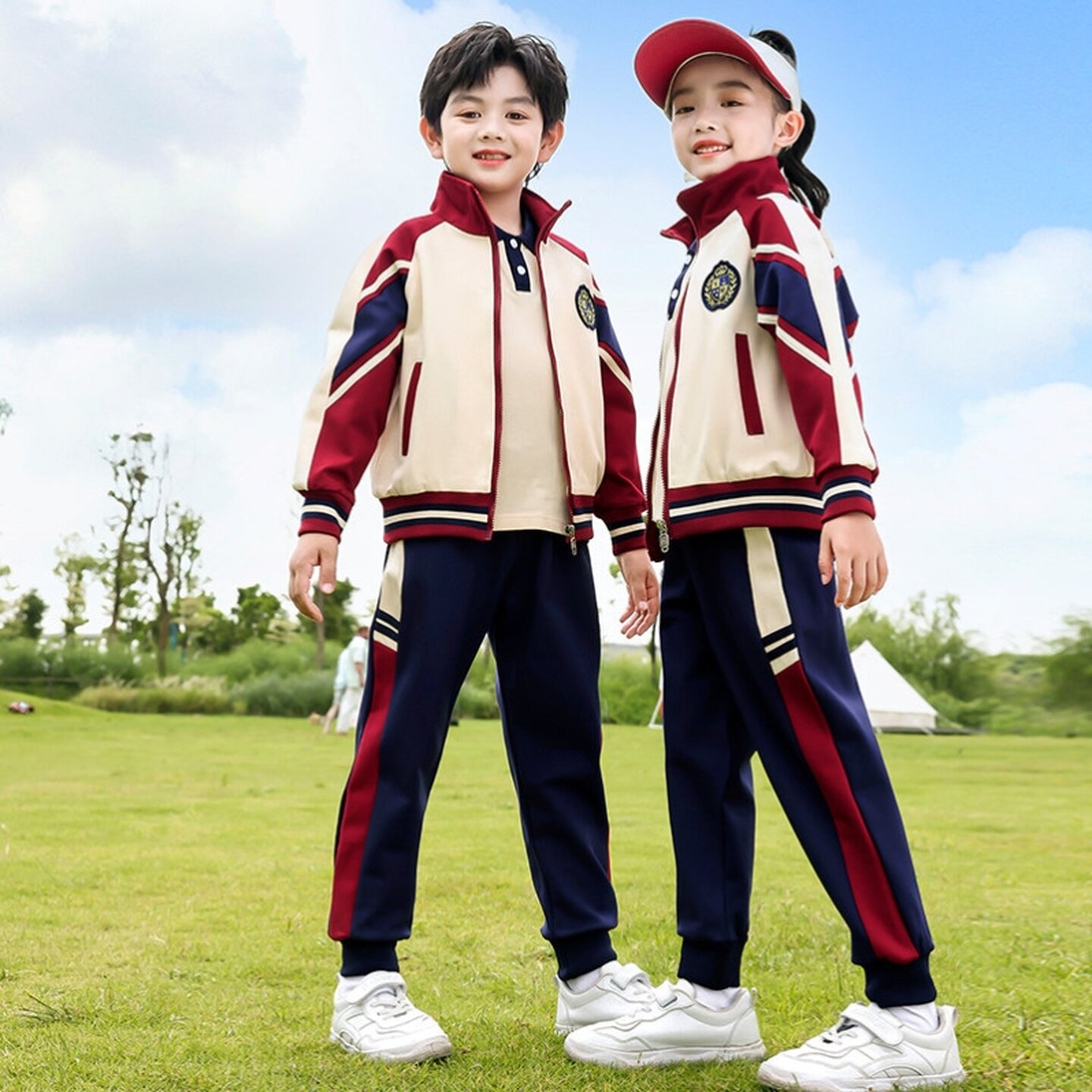 运动风班服学院风团体彩虹色中小学生英伦风内搭亲子装春夏装藏蓝