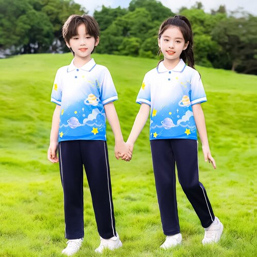 毕业班服定制礼服夏装短袖粉色儿童节毕业照套装海军风幼儿园夏款