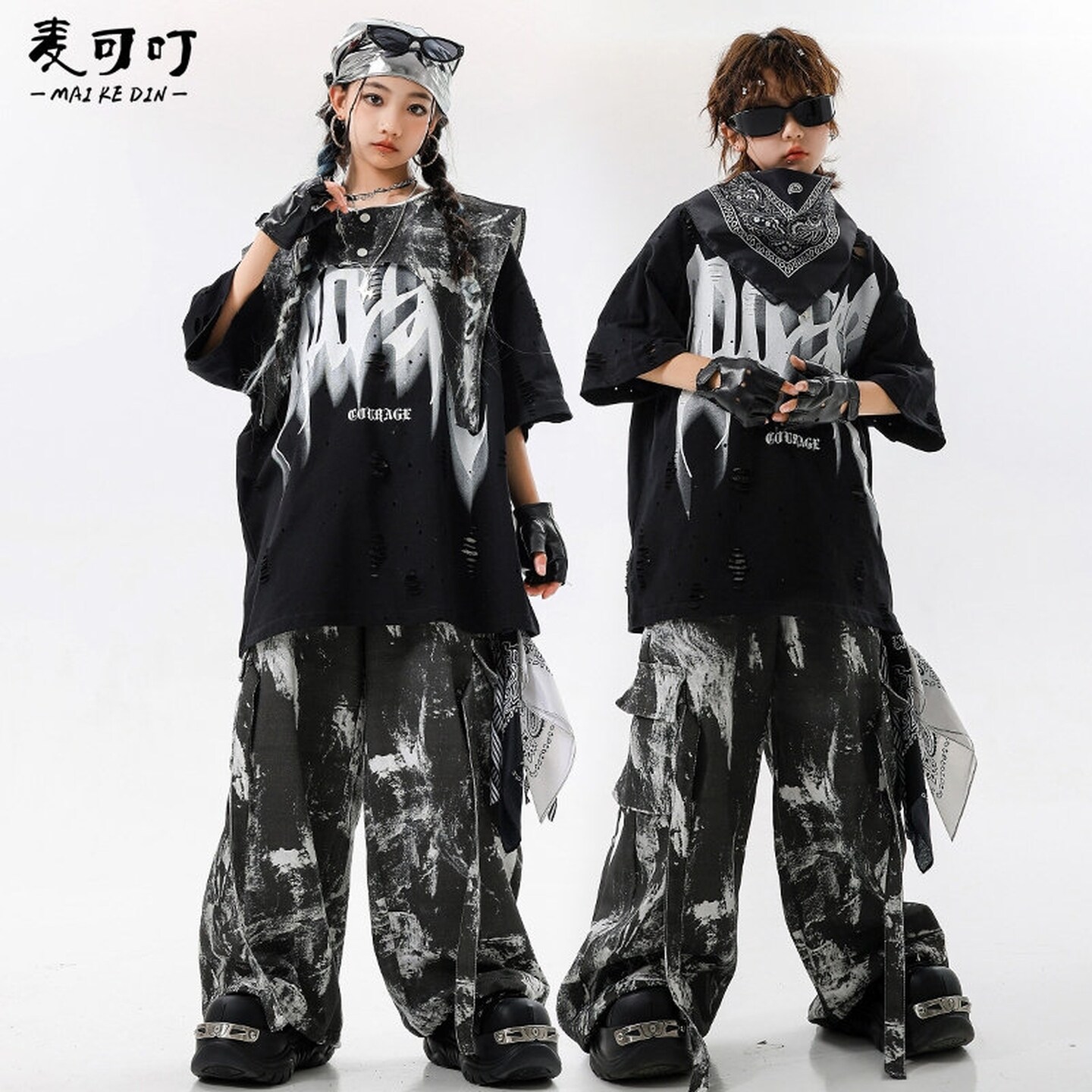 嘻哈街舞服字母黑皮黑色男孩少儿hiphop架子鼓皮衣红白走秀童服