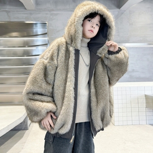 男童棉衣加绒潮中大款长袖卫衣新款时髦网红帅儿童中大童冬装加厚