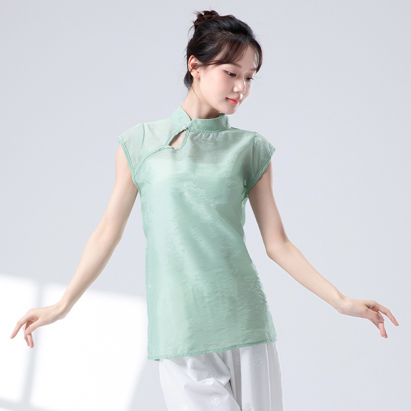 无袖旗袍领上衣舞蹈服古典背心女