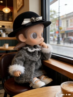 20cm Zsiga嘎子姐娃衣黑色礼帽灰色毛绒呢大衣白色鞋子秋冬款系列