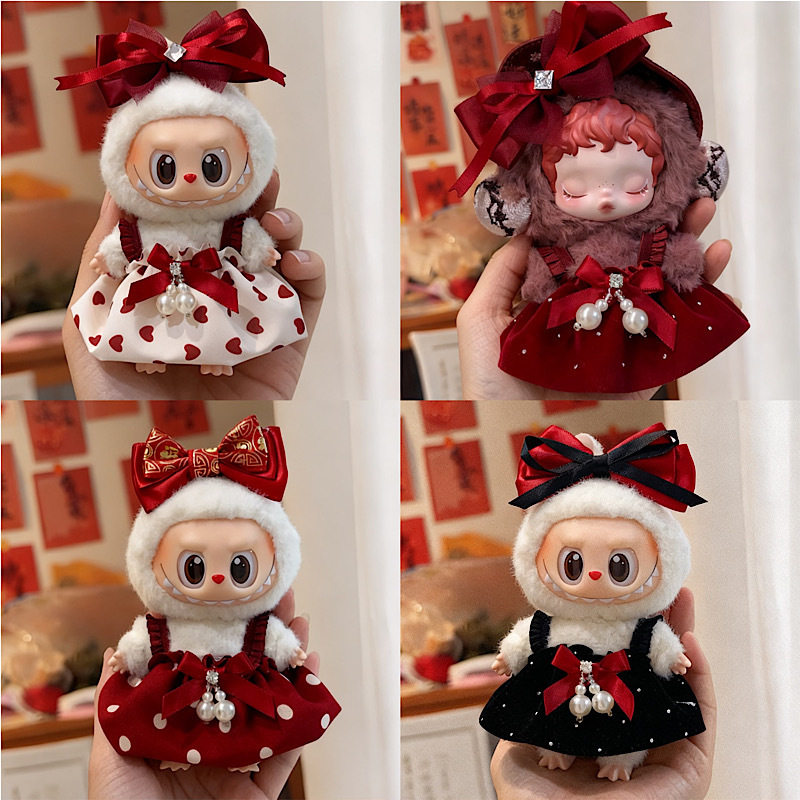 原创手作新年红色吊带裙17cm拉布布sp光织园10cm棉花娃娃衣服换装