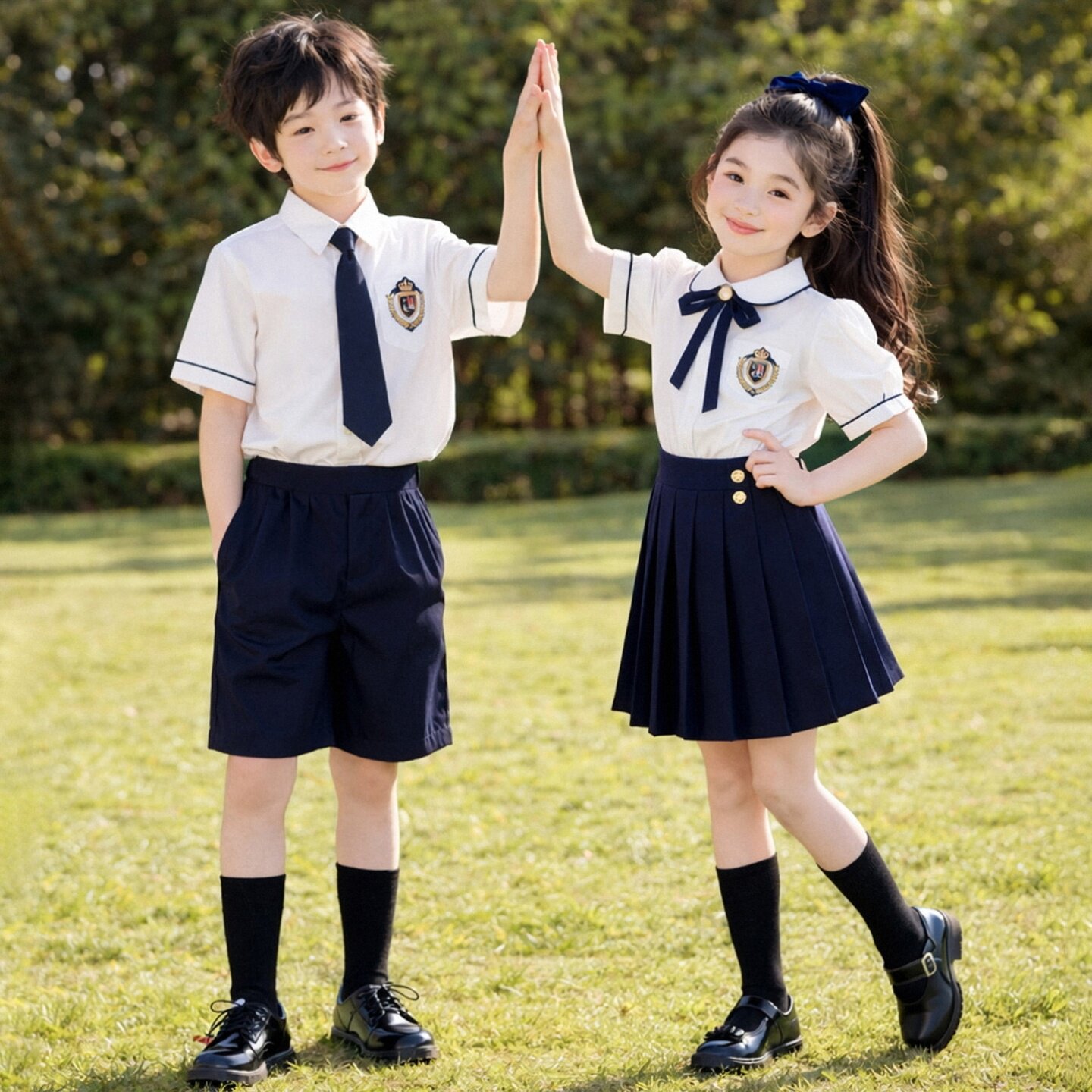 幼儿园毕业服学院风夏装女童大班套装运动会海军风夏款一年级条纹