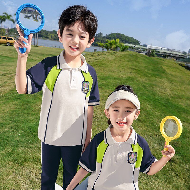 学院风校服老师夏天长袖白t幼稚园连衣裙纯棉小朋友短T短裙定制