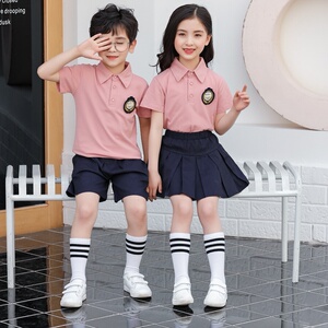 小学生校服开幕式儿童学院风夏天毕业照服装表演服运动套装粉色