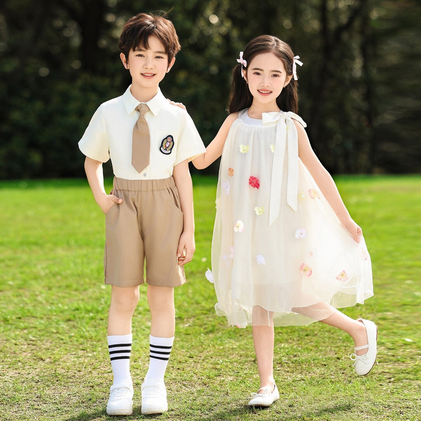 幼儿园班服运动会连衣裙唐汉民族百褶裙朗诵园服白衬衫儿童开幕式