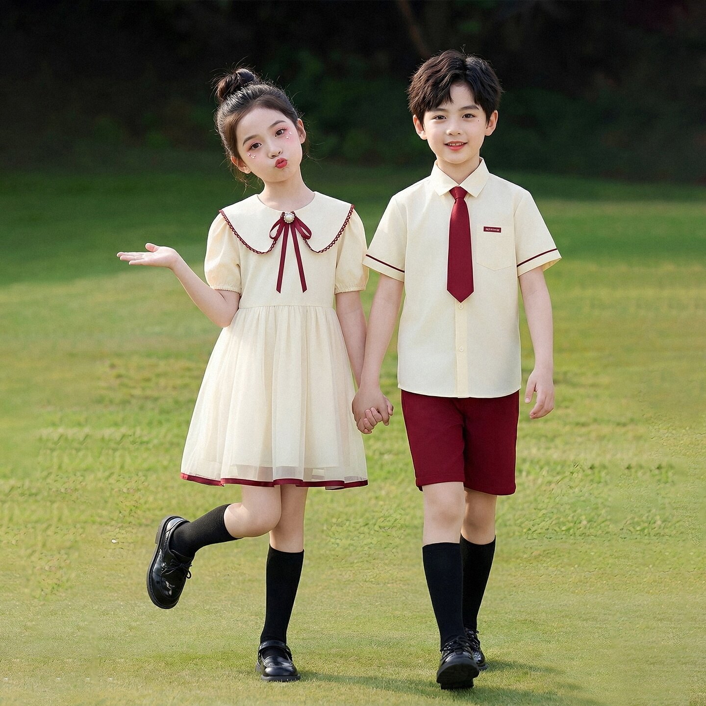 小学生校服团体园服英伦风啦啦队儿童典礼装半身裙百褶裙连衣裙