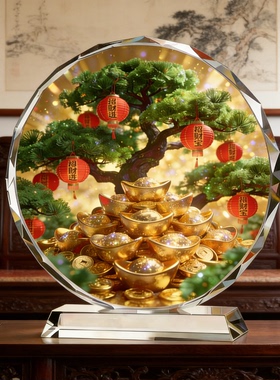 国风迎客水晶工艺品吉祥迎宾插画开业贺礼广迎财源雅致桌面摆设礼