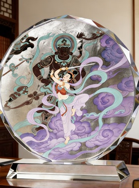 仙韵飞天神女水晶摆台敦煌壁画元素图案书房禅意唯美国风创意装饰