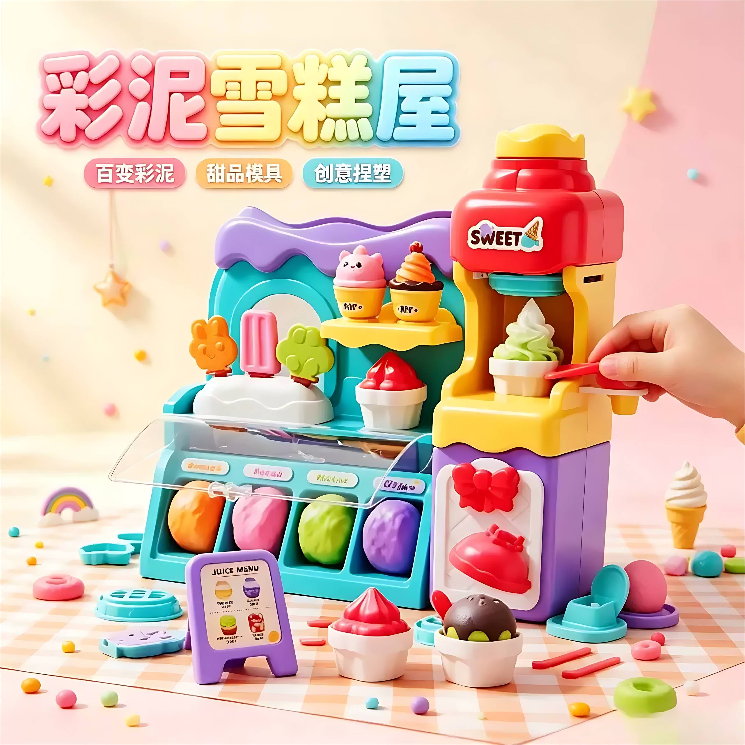 儿童DIY彩泥冰淇淋雪糕机仿真