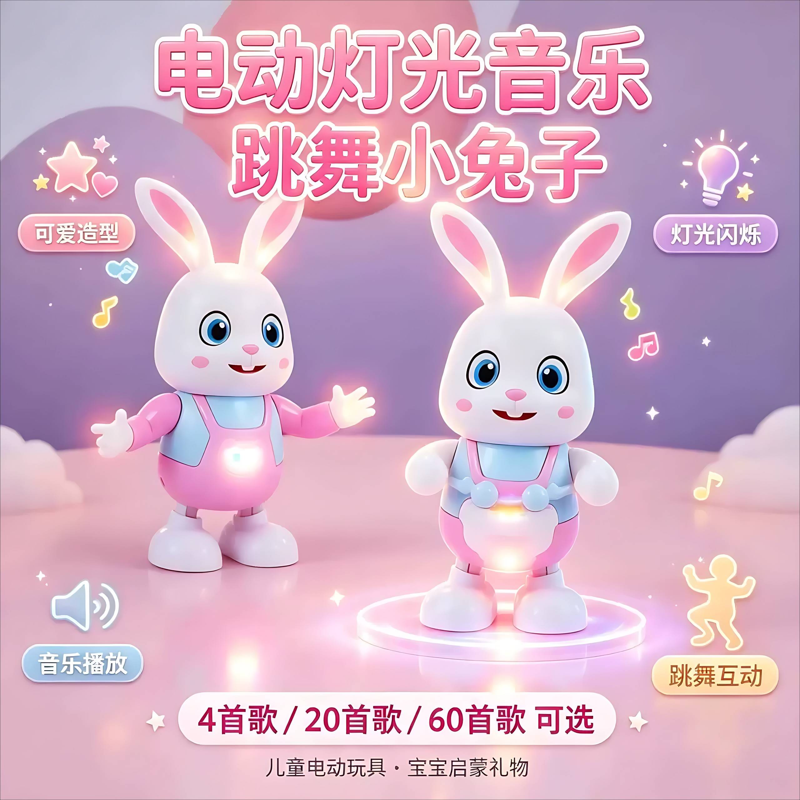电动跳舞声光小兔子打鼓玩具|