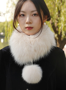 双面狐狸毛围脖真毛毛球女冬季