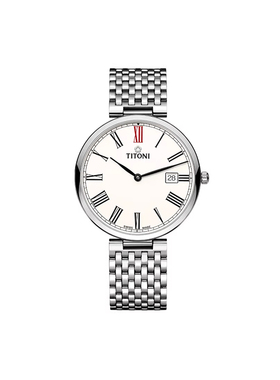 Titoni瑞士梅花罗马数字大表盘纤薄机械男表82718-S-608
