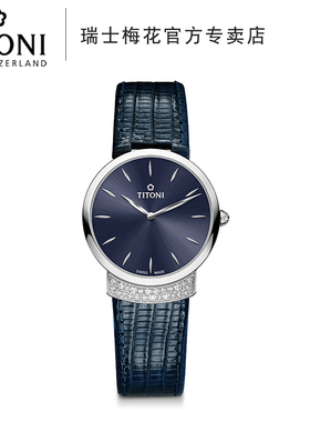 瑞士梅花手表女石英表蓝色皮表带优雅伊人女表 TQ-42912-S-ST-591