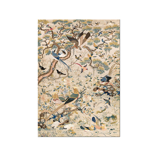 中式花鸟装饰画芯国画门窗贴背景墙壁遮丑自粘画中古风法式挂画芯