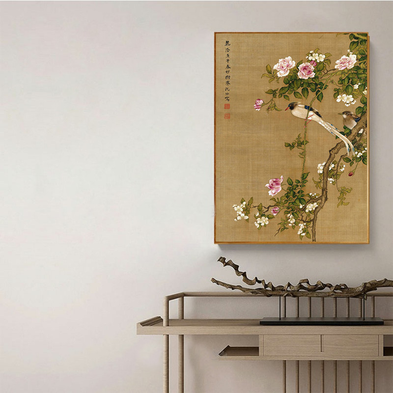 国画工笔花鸟画中国风古典艺术装饰画芯国潮中古风餐厅墙自粘贴画